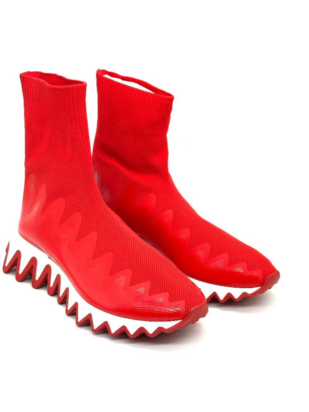 Christian Louboutin SHARKY SOCK Women Knit Flat Sneakers Shoes Loubi Red - Picture 4 of 10
